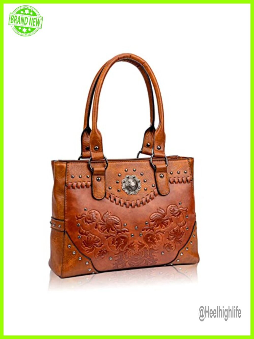 Western Tote Bag Large Satchel Purse Embossed Floral Concho Studs